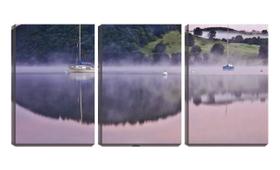 Quadro Decorativo 30x66 barcos no lago vapor da manhã