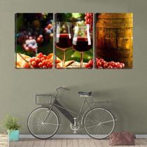 Quadro Decorativo 30x66 barril antigo na mesa e vinho