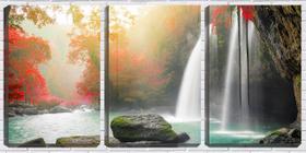 Quadro Decorativo 30x66 cachoeira na mata vermelha