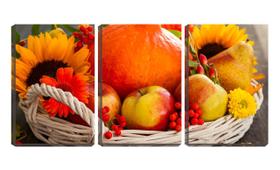 Quadro Decorativo 30x66 cesto de vime com frutas e verduras