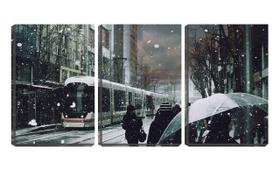 Quadro Decorativo 30x66 neve caindo na cidade