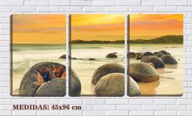 Quadro Decorativo 30x66 pedras vintage na praia