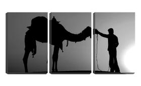 Quadro Decorativo 30x66 silhueta camelo e homem