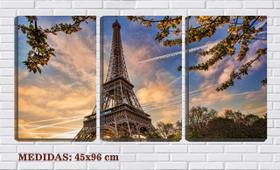 Quadro Decorativo 30x66 torre Eiffel entre flores
