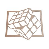 Quadro Decorativo 3D Cubo Enfeite 60x55 Laser - MDF Madeira