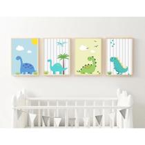 Quadro decorativo 4 peças 20x30 dinossauros para quarto infantil