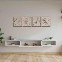 Quadro Decorativo 4 Peças Pássaros Vazado MDF 3mm