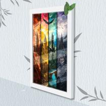 Quadro Decorativo 4 Torres Hogwarts + Vidro 33x25 Escritório