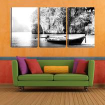 Quadro Decorativo 45x96 canoa entre lago e pedras pb