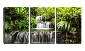 Quadro Decorativo 45x96 folhas verdes na cachoeira