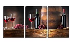 Quadro Decorativo 45x96 garrafas e barril de vinho vintage