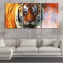 Quadro Decorativo 45x96 tigre feroz arte com fogo