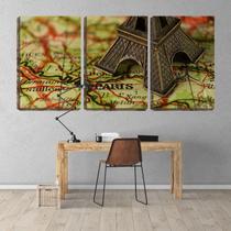 Quadro Decorativo 45x96 torre Eiffel de bronze no mapa