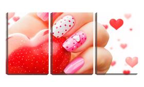 Quadro Decorativo 45x96 unhas rosas e coração manicure