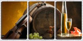 Quadro Decorativo 45x96 violino no barril e vinho