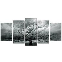 Quadro Decorativo 5 Peças Arvores Paisagem Preto E Branco