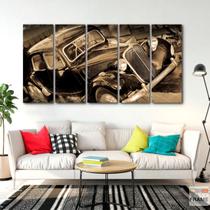 Quadro Decorativo 5 peças Carro Retro Roxo 140x65 Quadro Decorativo 5 peças Carro Retro Roxo 140x65