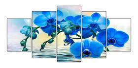 Quadro Decorativo 5 Peças Flor Orquidea Azul Lindo Quadro Decorativo 5 Peças Flor Orquidea Azul Lindo