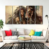 Quadro Decorativo 5 peças India Americana em tecido 140x65