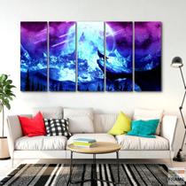 Quadro Decorativo 5 peças Lobo Da Noite 140x65 Quadro Decorativo 5 peças Lobo Da Noite 140x65