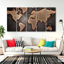 Quadro Decorativo 5 peças Mapa Mundi 140x65 Quadro Decorativo 5 peças Mapa Mundi 140x65