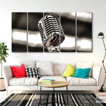 Quadro Decorativo 5 peças Microfone Retro 140x65 Quadro Decorativo 5 peças Microfone Retro 140x65
