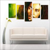 quadro decorativo 5 peças modelo bob marley