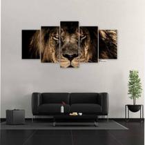 quadro decorativo 5 peças modelo leao olhar