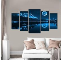 quadro decorativo 5 peças modelo luar azul perfeito