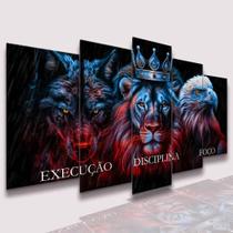 Quadro Decorativo 5 Peças Motivação Lobo Leão Águia Execução Colorido Colorido