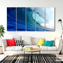 Quadro Decorativo 5 peças Onda Mar Azul 140x65