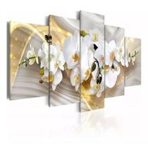 Quadro decorativo 5 peças Orquídea com efeitos dourados