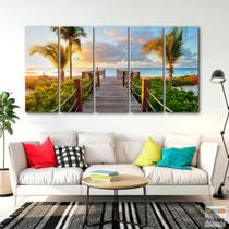 Quadro Decorativo 5 peças Praia Mar M01 140x65