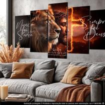 Quadro Decorativo 5 peças Religioso Leão Cruz Jesus por Amor Motivacional Salmos para Sala Quadro Decorativo 5 peças Religioso Leão Cruz Jesus por Amor Motivacional Salmos para Sala