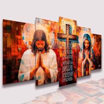 Quadro Decorativo 5 Peças Salmo 91 Religioso Jesus Cristo Colorido Colorido