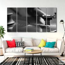 Quadro Decorativo 5 peças Toca Discos Retro 140x65