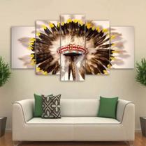 quadro decorativo 5 telas Chapeu De Penas Indio "