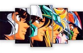 quadro decorativo 5 telas Grupo Cavaleiros Zodíaco"