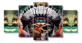 quadro decorativo 5 telas Indio Caveira Tigre "