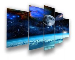 quadro decorativo 5 telas Lua Estrelas Universo"