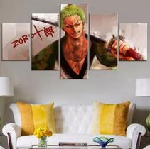 quadro decorativo 5 telas Mosaico Zoro One Piece Anime"