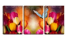 Quadro Decorativo 55x110 borboleta sobre tulipas vermelhas - Crie Life