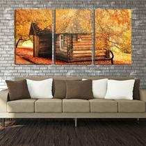 Quadro Decorativo 55x110 casebre de madeira na mata