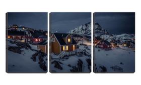 Quadro Decorativo 55x110 casinhas sobre montanha de neve