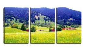 Quadro Decorativo 55x110 lindo campo amarelo e montanhas