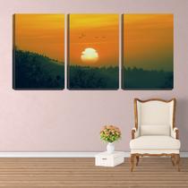 Quadro Decorativo 55x110 pássaros no céu laranja