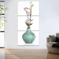 Quadro Decorativo 60x120 Vaso Flores Branco Rosa Mosaico