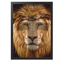 Quadro Decorativo 60x40 com moldura Leao de juda religioso C/ Vidro - x4adesivos