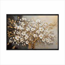 Quadro decorativo 60x80cm vidro arvore dourado branco luxo ouro art049