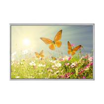 Quadro decorativo 60x80cm vidro borboletas e flores ao por do sol flnt014